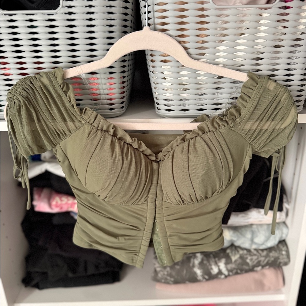 Elegant Olive Green Ruched Top